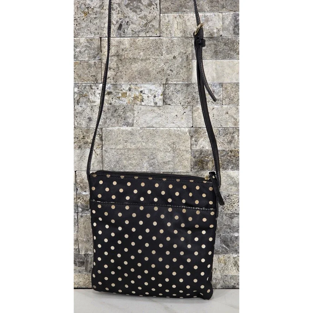 Vintage Y2K Kate Spade Polka Dot Crossbody Small Black Bag Patent Leather Strap - Picture 3 of 13